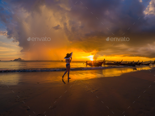 Sunset in Krabi Thailand - Stock Photo - Images