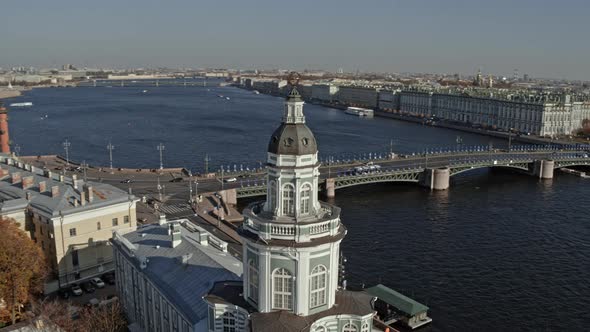 Main city view of Saint Petersburg Historical Museum of anthropology spire