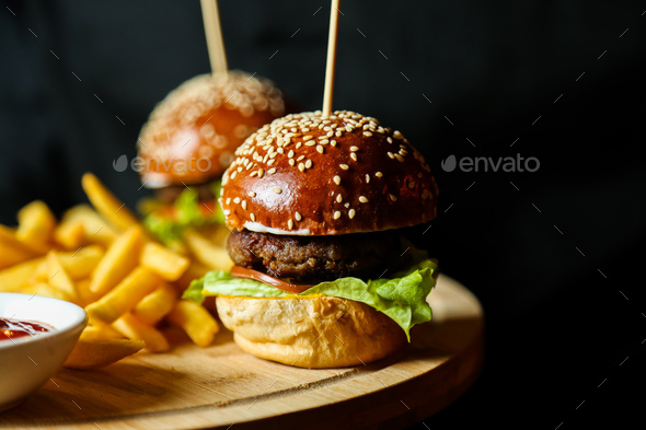 Veggie burger 🍔, french fries 🍟 and a side of Goyard. The mini