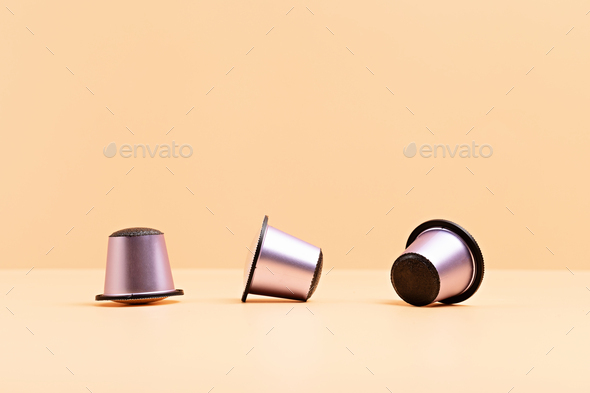 Download Disposable Coffee Capsules Over Beige Background With Copy Space Morning Dose Of Caffeine Energy Stock Photo By Oksaly