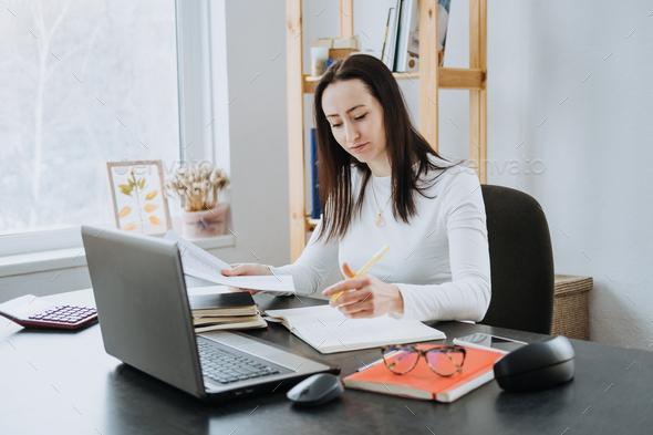 Remote Accounting Finance Jobs. Online Accounting Solution. Candid portrait of female accountant - Stock Photo - Images