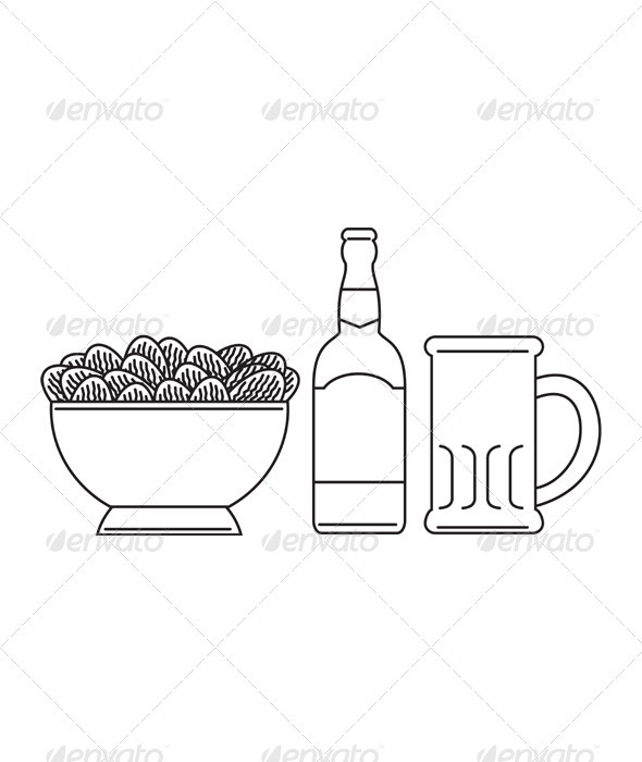 Beer Bottle Mug Bowl Potato Chips - Food Objects