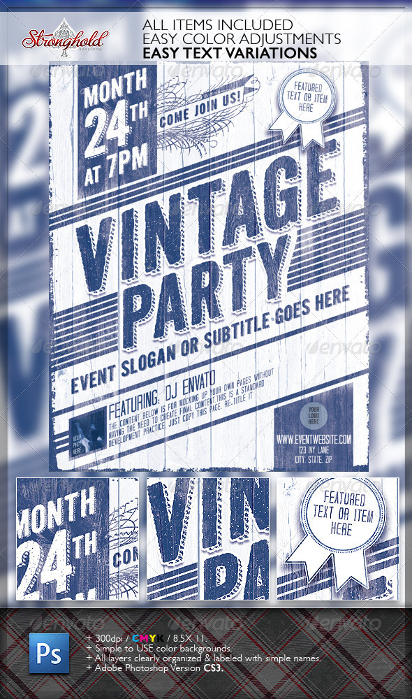 Vintage Party Wood Flyer Template - Events Flyers
