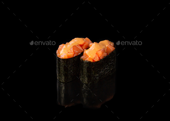 Gunkan Sushi on a Black Background. Menu Stock Photo - Image of