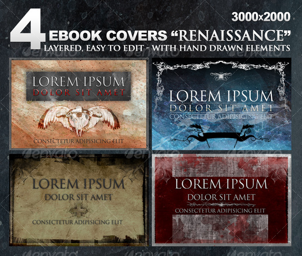 4 eBook covers "Renaissance" with hand-drawn stuff - Miscellaneous Web Elements