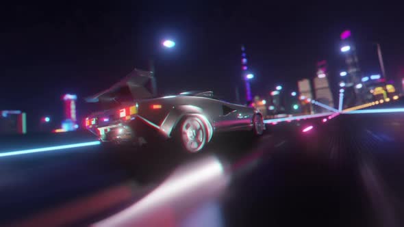Highway To Town - 80s Retrowave Outrun Background 4K