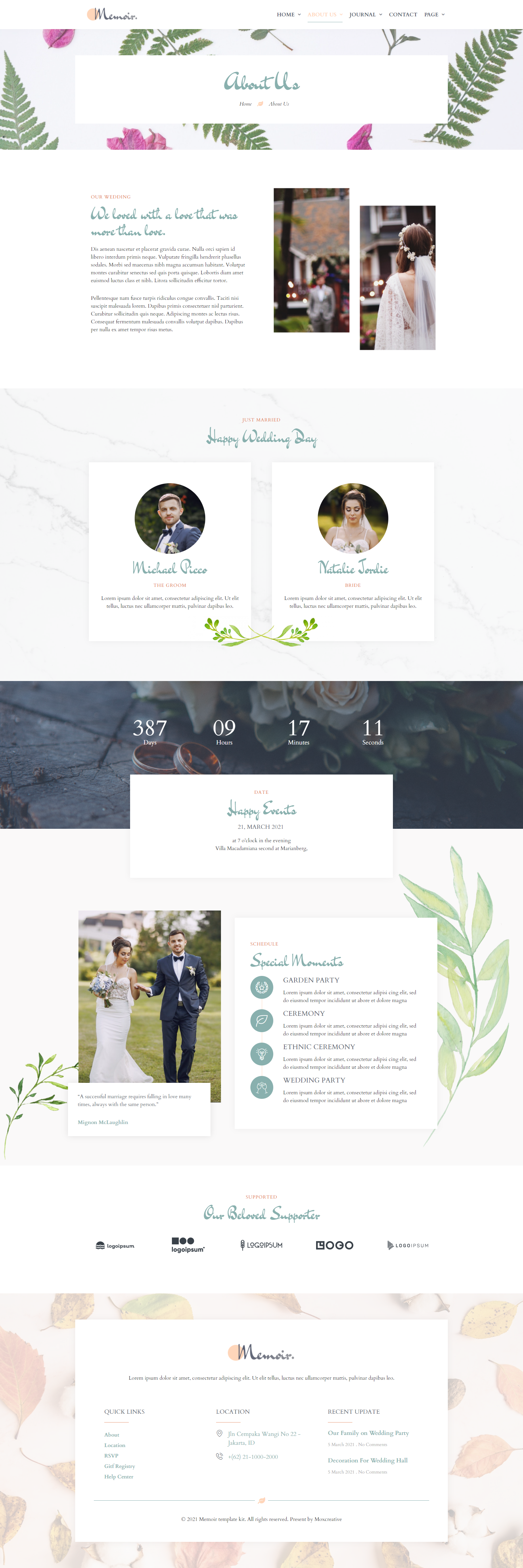 Memoir Wedding Event Party Organizer Elementor Template Kit By Moxcreative