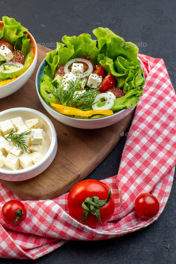 front view vegetable salad with cheese and tomatoes on dark background food diet meal fit lunch