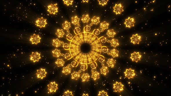 4k Gold Particles Flowers Tunnel