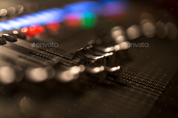 fader digital mixing console with volume meter - Stock Photo - Images