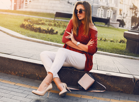 red sweater street style