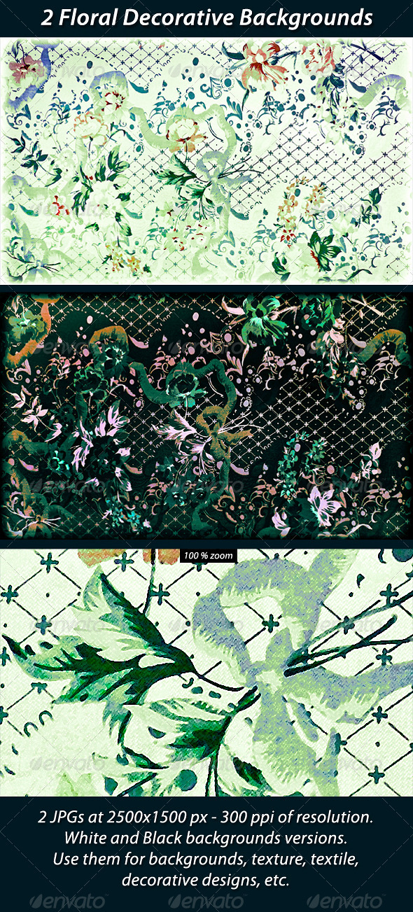 2 Floral Decorative Backgrounds - Flourishes / Swirls Decorative