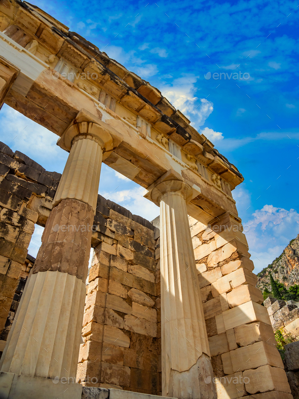The ancient ruins of the temple of Apollo in Delphi - Stock Photo - Images