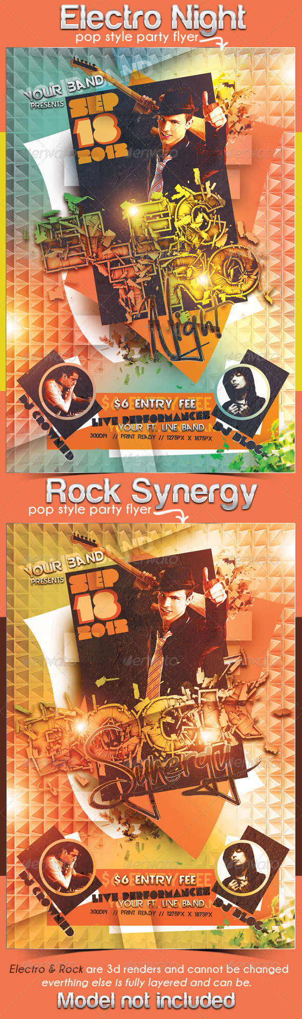 Electro Night and Rock Synergy Party Flyers - Clubs & Parties Events