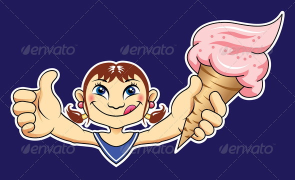 Girl with ice cream sticker vector