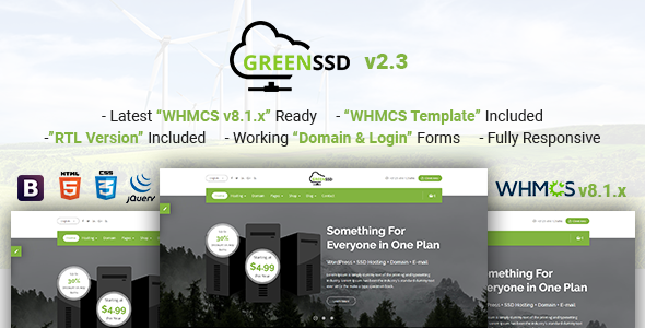 Fabulous GREENSSD | Multipurpose Technology, Hosting Business with WHMCS Template
