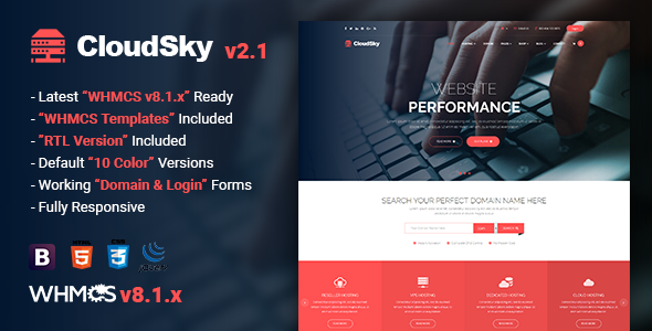 Extraordinary CloudSky | Multipurpose Domain, Hosting and WHMCS Template