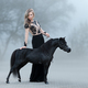 Beautiful woman and black American miniature horse in fog - PhotoDune Item for Sale
