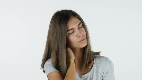 Tired Beautiful Girl, White Background in Studio alt