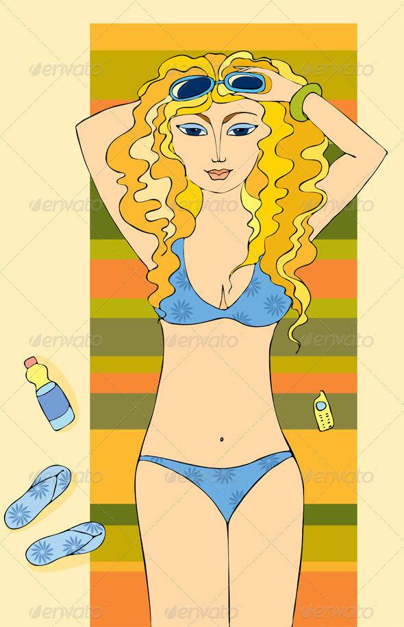 Girl in Bikini Lying on Beach - People Characters