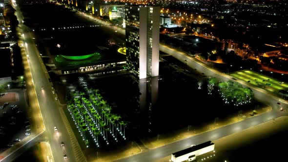 Night scape of downtown Brasilia Brazil. Postal card landmark city. alt