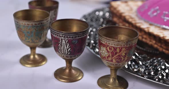 Passover Matzoh Jewish Holiday Bread Kosher Wine Over Wooden Table alt