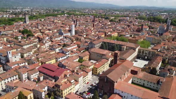 Aerial View of Lucca Cityscape in Spring Season Tuscany  Italy alt