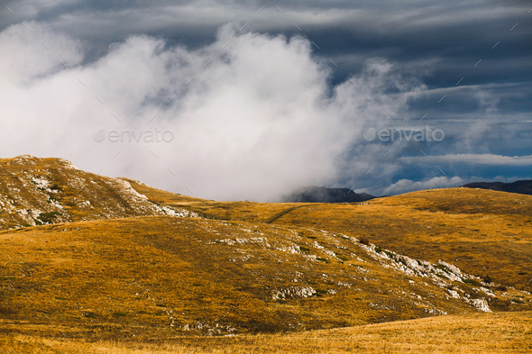 Autumn foggy landscape od Chatyr-Dag mountain - Stock Photo - Images
