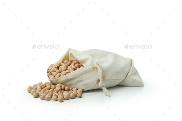 Bag with chickpea isolated on white background
