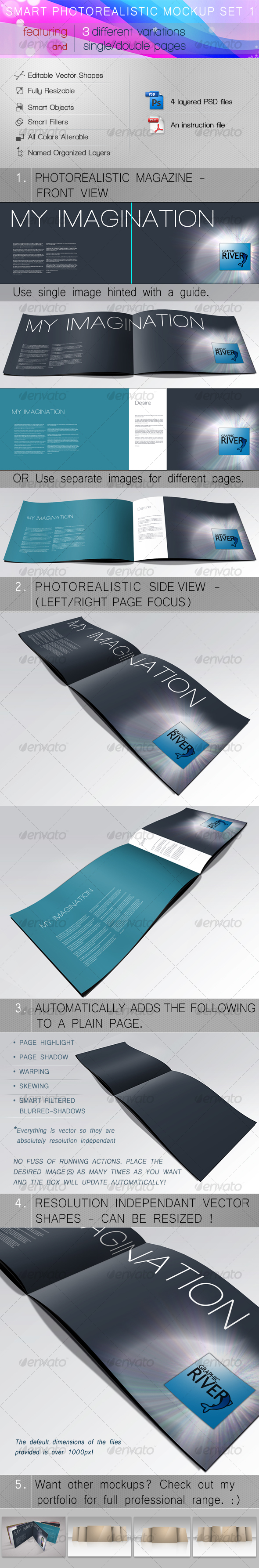 Smart Photorealistic Mockup Set 1 - Magazines Print