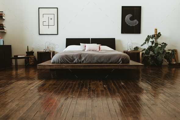 Industrial Bedroom With Dark Wooden, Industrial Hardwood Flooring