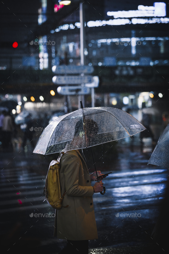 walking in rain at night