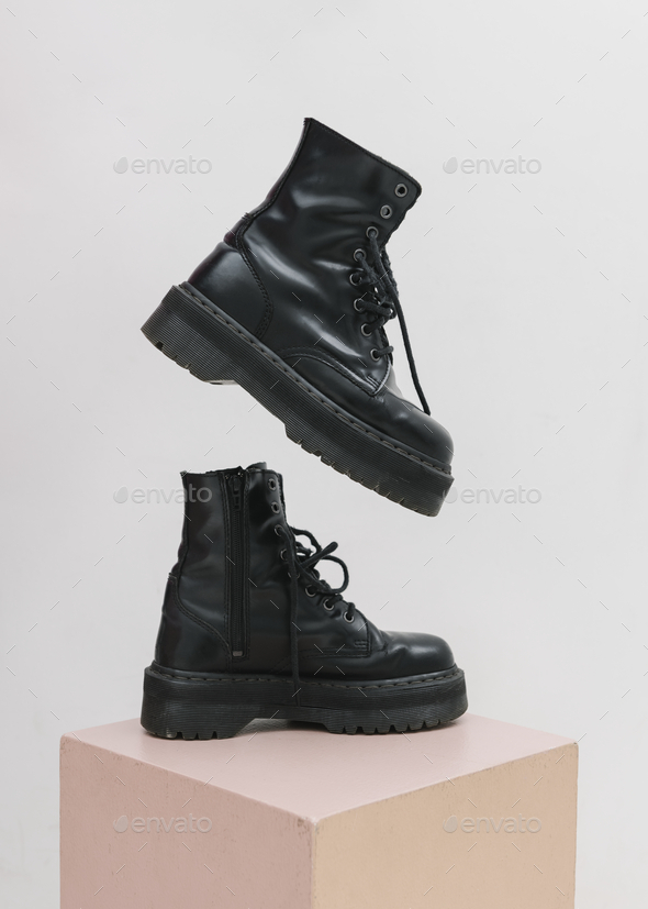 Vegan leather combat boots - Stock Photo - Images