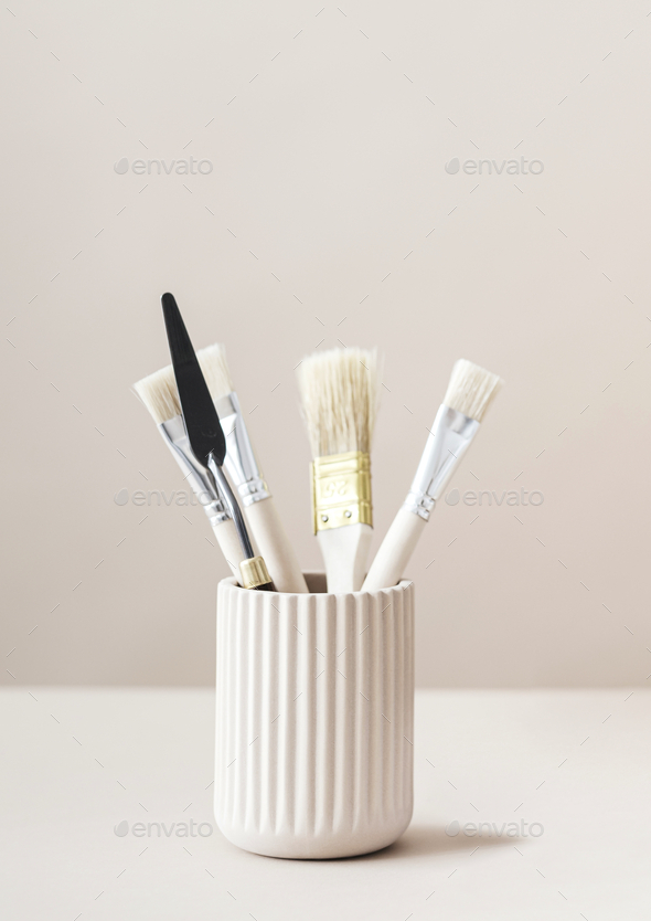 Paint brushes in a cup stock photo. Image of tools, brushes - 7907558