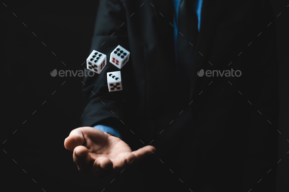 business person throw the dice, business gambling game concept