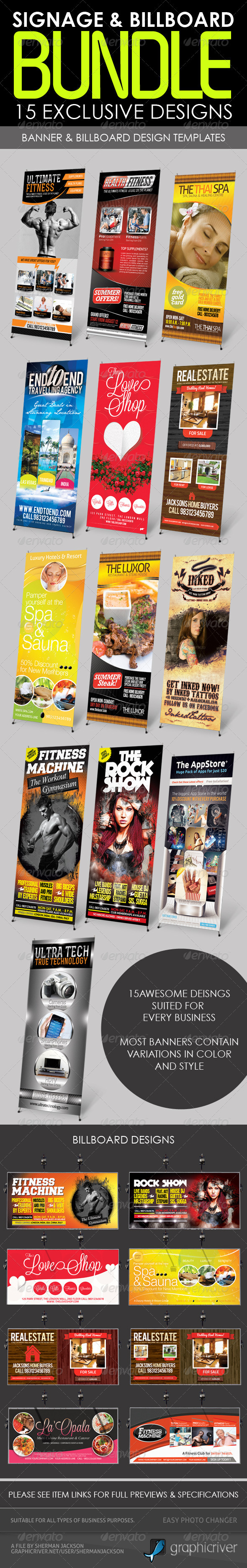 Pro Design Signage & Billboard Bundle - 15 in 1 - Signage Print Templates