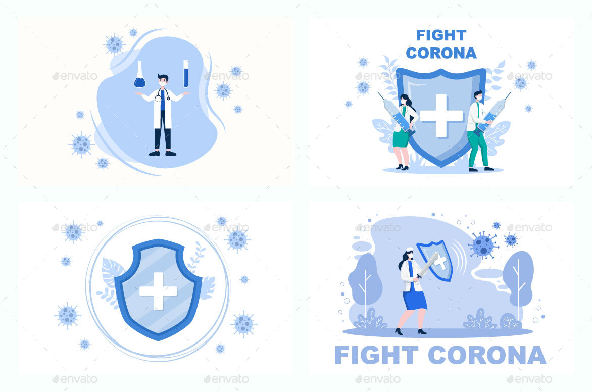 16 Fighting With Corona Virus Flat Illustration, Vectors | GraphicRiver