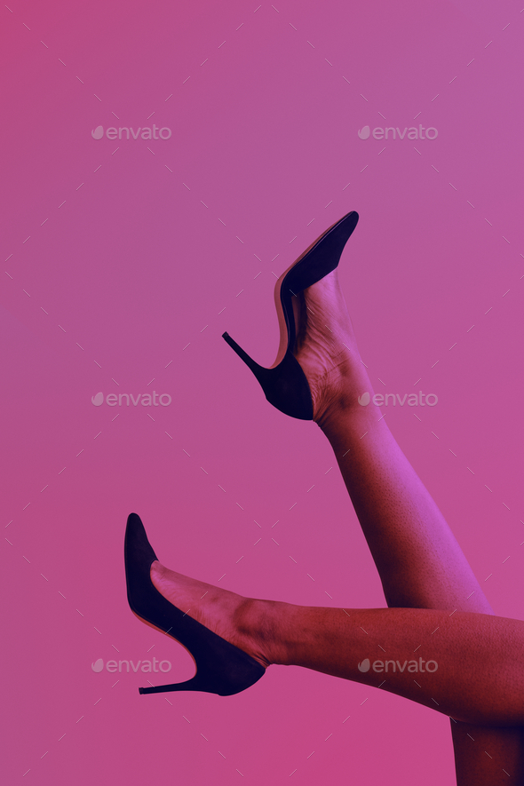 Woman legs with black heels social advertisement template