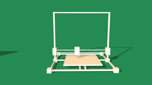 Simple Animation of Printing a plant box with a 3D Printer. Green Background. alt