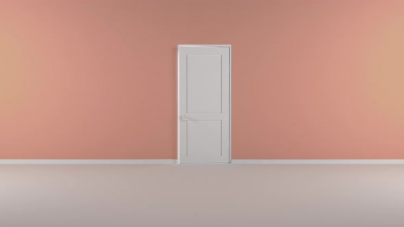 The door opens and a bright light floods the orange room
