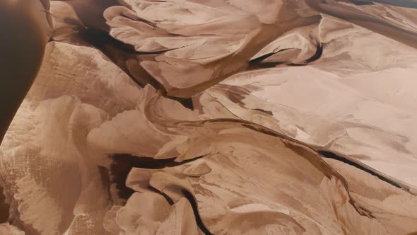 Dramatic Scenery of Sand Dunes and Empty Riverbed. Drought Season, Natural Disaster alt