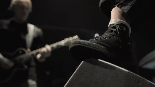 Classic Black and White Sneakers Shoe Musician at the Rock Festival Concert on Stage alt