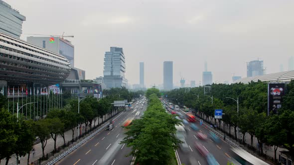 Busy Highway Running Past Famous China Canton Fair Timelapse alt