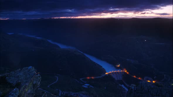 Sunrise over Douro River. Border Portugal Spain. Timelapse alt