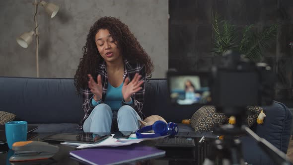 Woman Web Influencer Recording Video for Vlog at Home alt