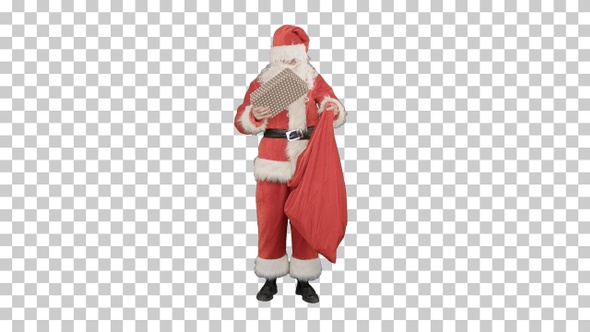 Santa Claus with his sack of lots of presents, Alpha Channel