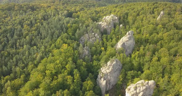Famous Ukranian Landscape - Aerial View To Dovbush Rocks in Carpathian Mountains, Ukraine alt
