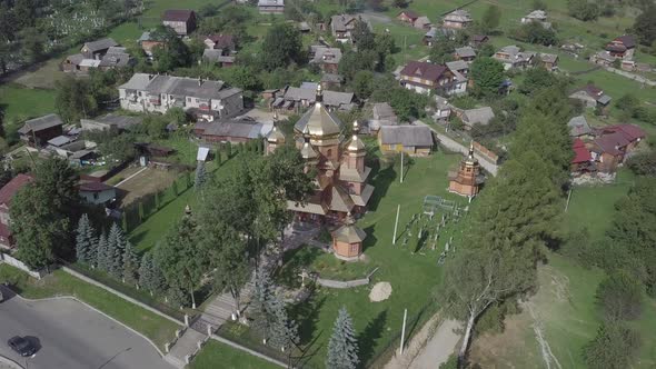 Aerial To Vorokhta Village in Carpathians Mountains, Ukraine