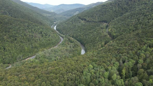 Aerial View of the Carpathian Mountains in Autumn. Ukraine alt