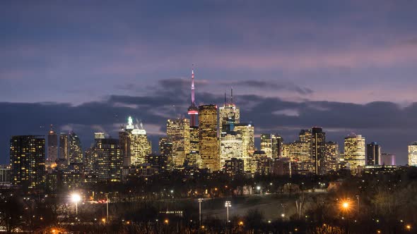 Toronto City Skyline Sunset With Clouds Timelapse